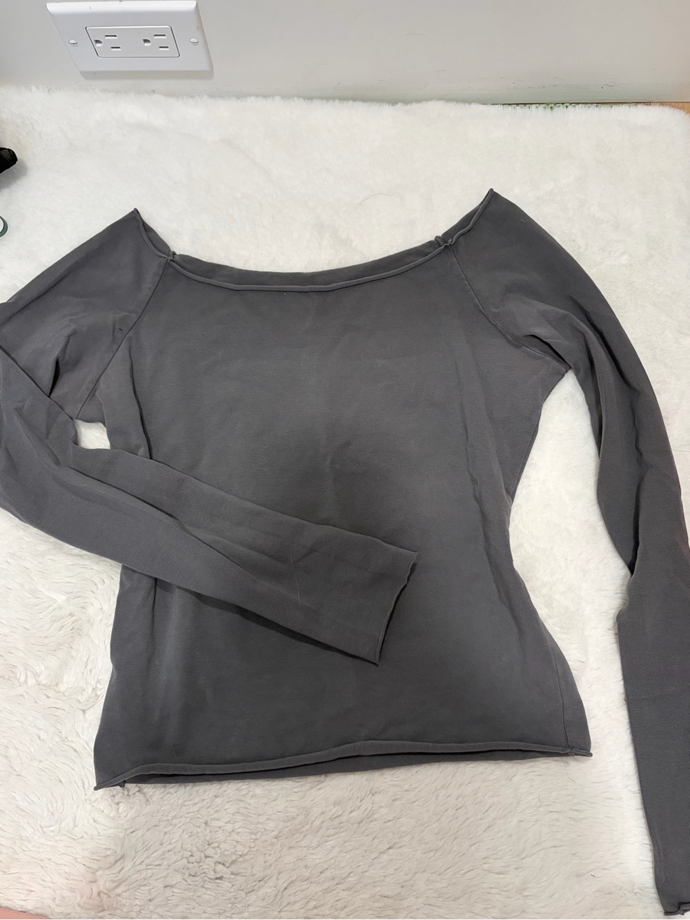 Brandy Melville Off-Shoulder Long Sleeve Top in Charcoal Gray